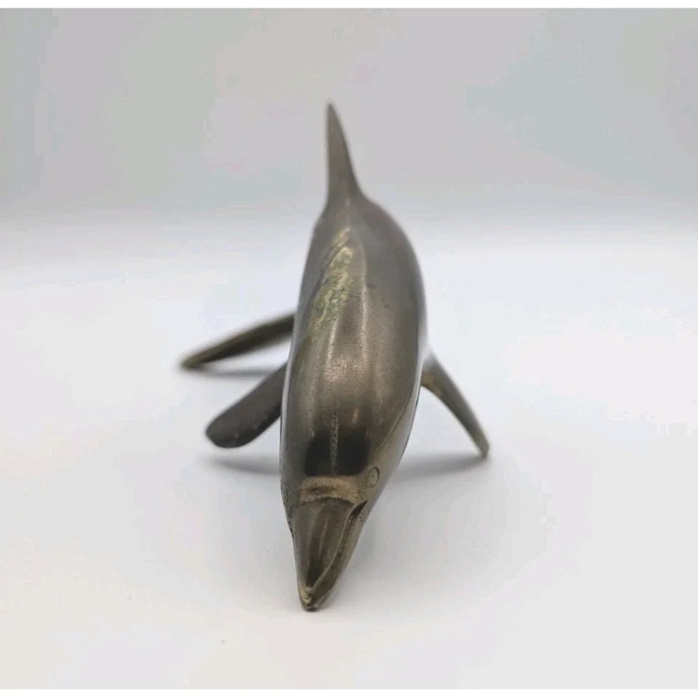 Vintage Solid Brass Dolphin Figurine 8
